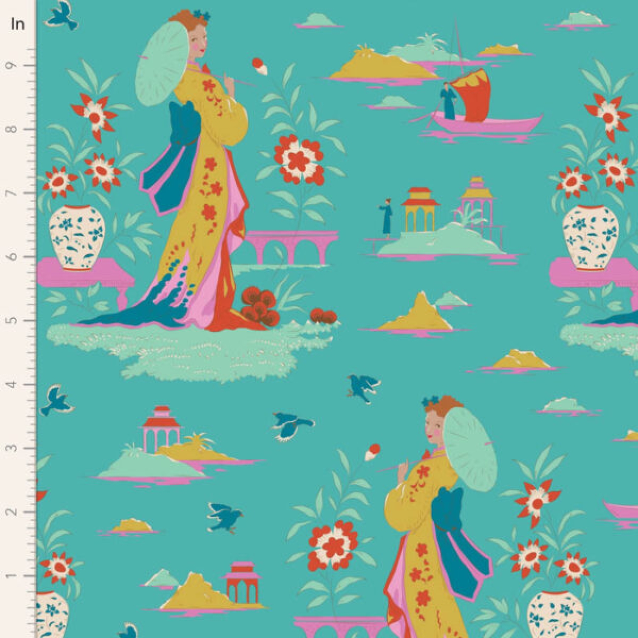 Tilda Patchwork Stoff Baumwolle - Bloomsville Garden Vista Turquoise